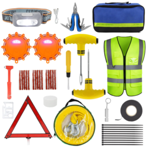 Car Emergency Roadside Assistance Kit Jumper Cable Tow Strap First Aid Supplies Multipurpose Pack Motorist Self-Defense Tool