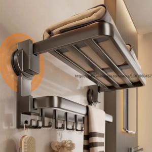 Suction Cup Towel Rack, Bathroom Non-Punching Bath Towel Rack, Bathroom Rack Integrated Toilet Hook Towel Hanging Rod