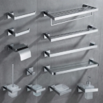 Chrome Bathroom Hardware Set Stainless Steel Square Towel Rack Paper Towel Rack Bath Towel Rack Hook Toilet Brush