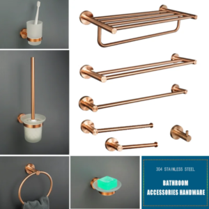 Brushed Rose Gold Bathroom Accessories Set Towel Rack,Tissue Rack, Soap Dish, Toilet Brush, Towel Rack Stainless Steel Hardware