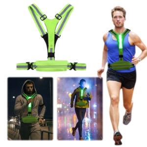 LED Reflective Vest Belt with Pocket Adjustable Safety Vest USB Rechargeable Security Reflective Vest for Night Running Cycling