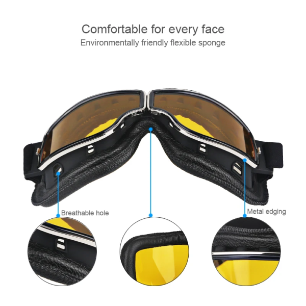 Motorcycle Helmet Goggles Retro Foldable Motorcycle Glasses Windproof Motocross Safety Glasses Vintage Leather Cycling Goggles