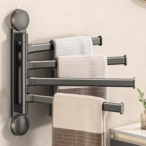No Need to Drill Suction Cup Rotating Towel Rack Punch Free Bathroom Multi-Bar Folding Bath Towel Rack Rack Towel Rack